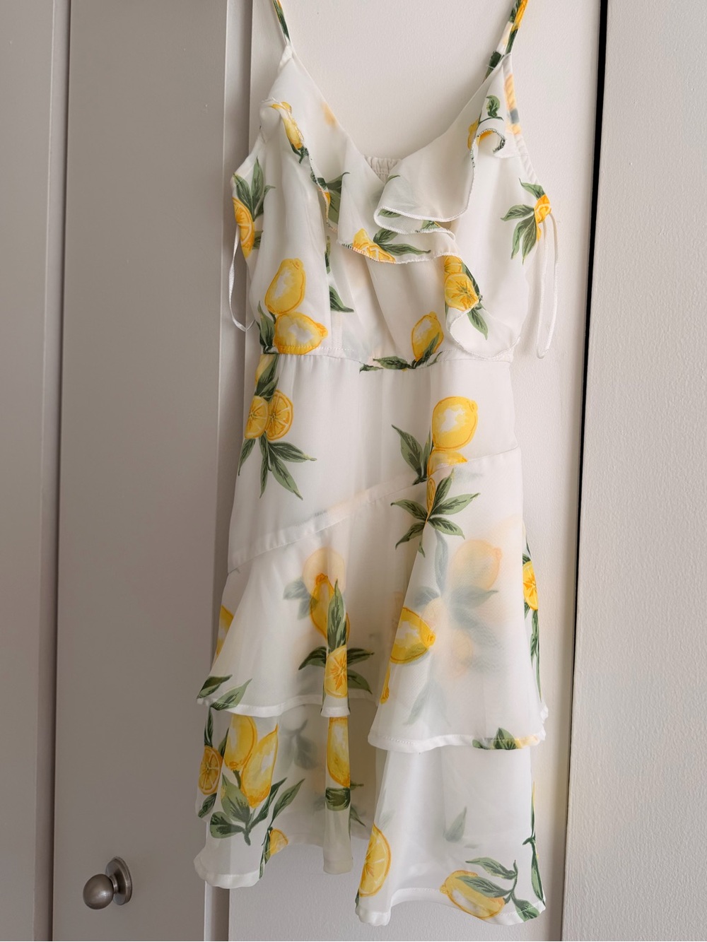 Japna White Lemon-Print Ruffle Mini Jumpsuit